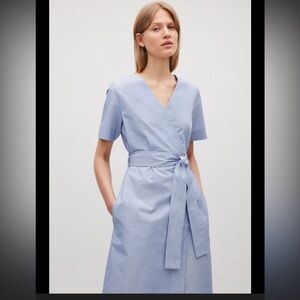 COS Light Blue Midi Wrap Dress belted pockets